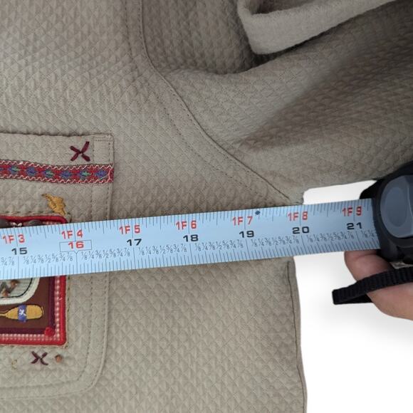 Christopher & Banks Sz S Embroidered Shirt Shacket Tan Beaded Canoe Motif - Picture 6 of 9